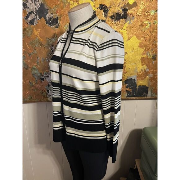 Exclusively Misook Zip Front Knit Multi Colored Cardigan W/Flower Zipper Pull S - Picture 2 of 7